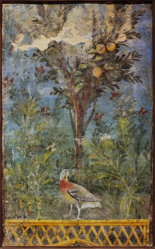 Un jardin sur une fresque de Pompéi. 